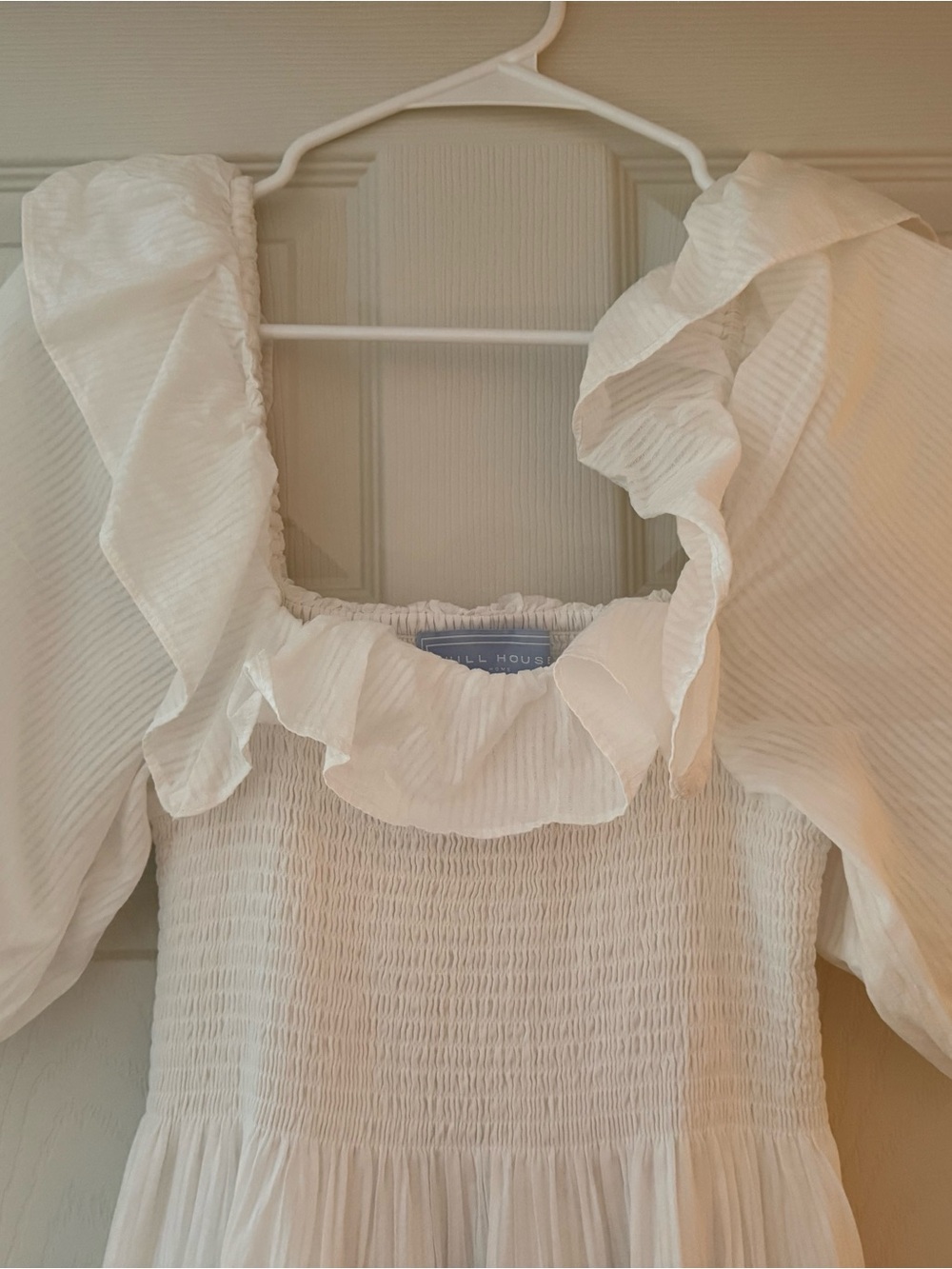 Hill House White Ruffle-Smock Square-Neck Dress
